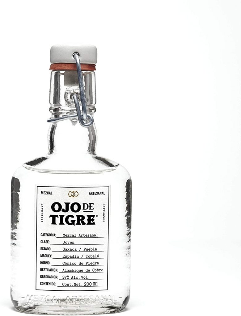 Botella pequeña mezcal ojo de tigre